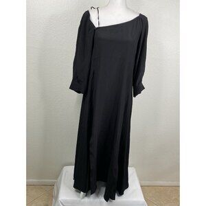 Dorothee Schumacher Dress Women's Black Sz 3 (M) 100% Silk Unique Sleeves Midi